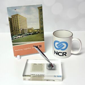 Vintage NCR Memorabilia Lot Employee Manual Microform Calendar Pen Holder Mug